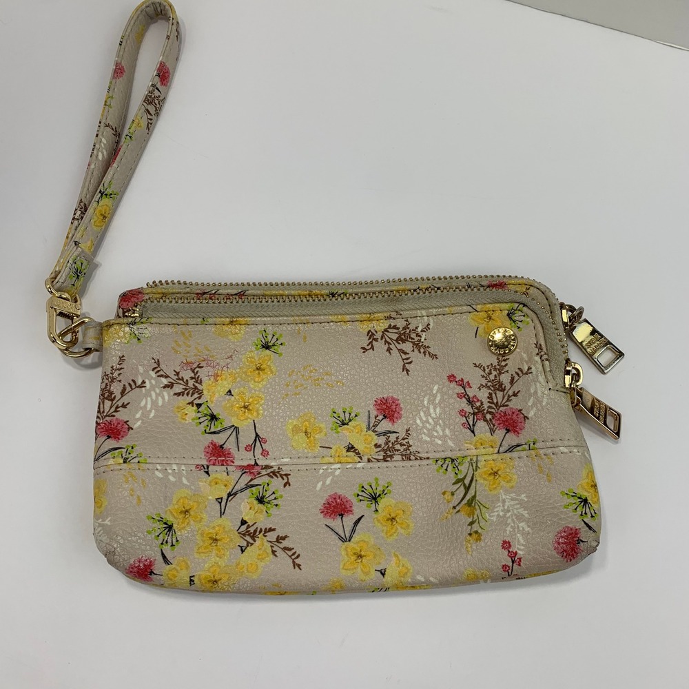 Steve Madden Floral Print Double Zip Around Wristlet Small Clutch Handbag